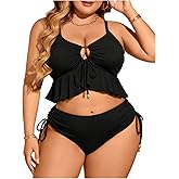SOLY HUX Women's Plus Size Bikini Set Ruffle Swimsuit Tie String High Waisted Bathing Suit 2 Piece