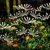 Solar Garden Lights 2 Pack Twinkling Solar Firework Lights with 2 Modes 120LED, Solar-Powered Light for Outside Yard Pathway Garden Decor Outdoor Waterproof, Gardening Gifts for Women Mothers Day,Warm