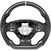 Real 3K Carbon Fiber Steering Wheel Fit for Chevy Corvette C7 2014-2019 | D-Shaped Flat Bottom, Ergonomic Perforated Leather Grip, Back Finger Non-Slip Grooves, White Mark, White Stitching
