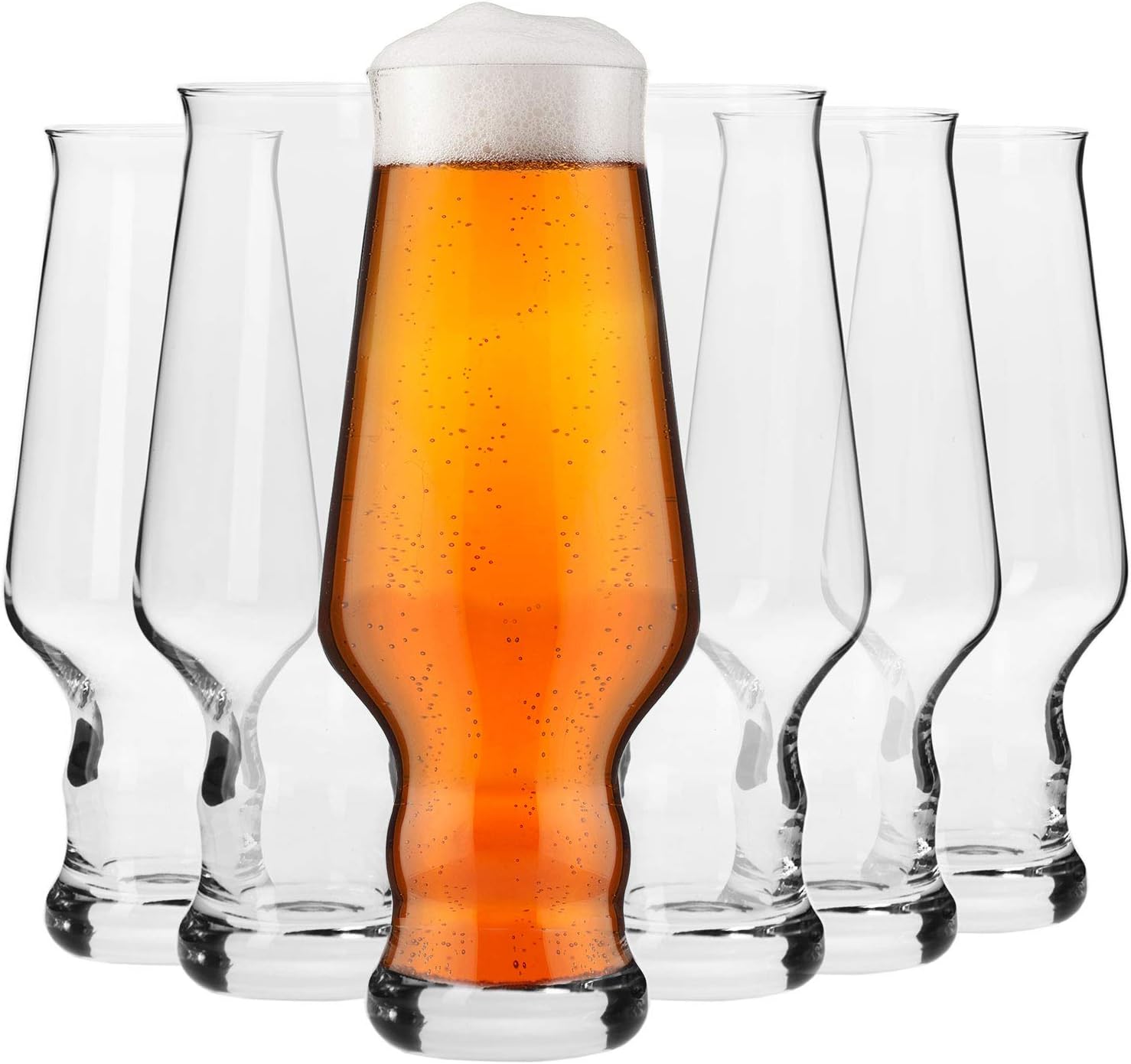 Krosno Tall Lager IPA Craft Beer Glass, Transparent, 6 Count (Pack of 1)