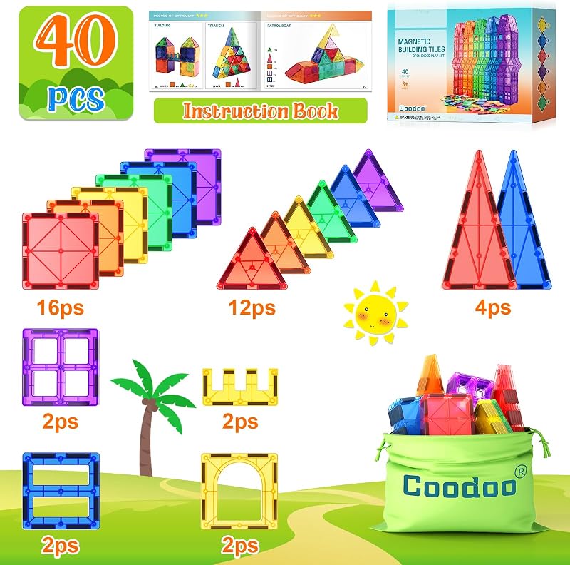 Costruzioni Magnetiche per Bambini, STEM Piastrelle Magnetiche Giocattoli