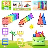 Coodoo Magnetic Tiles 40Pcs STEM Blocks Toddler Preschool Learning Rainbow view 6