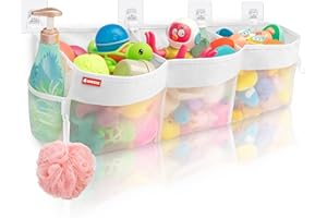 UNEEDE 3 Compartment Horizontal Bath Toy Organizer for Tub,Extra Large Capacity 4.95 Gallons Bath Toy Storage Holder,Mesh Quick Dry Bathtub Storage and Organizer,Easy Access Baby Bathtub Holder