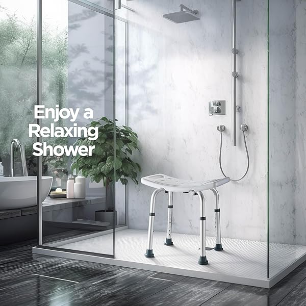 MEDICAL KING SHOWER CHAIR – WITH BACK SCRUBBER & ADDITIONAL SPONGE – TOOL FREE SHOWER CHAIR FOR ELDERLY – WITH 8 ADJUSTABLE HEIGHTS – PORTABLE ANTI SLIP BATH CHAIR FOR ELDERLY