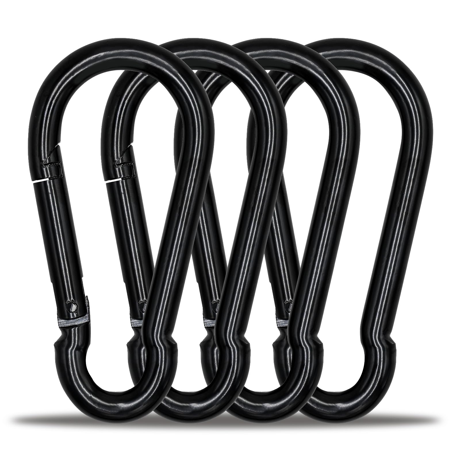 Photo 1 of *** SEE CLERK COMMENTS*** KINLINK 4 Pack Black Carabiner Clip, 5.5 inch Heavy Duty Spring Snap Hook, Large Caribeener Clips for Camping, Swing Set, Hammock, Hiking, Travel, Weight Lifting Machine, Home Gym Equipment