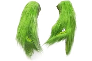 Christmas Gloves Green Furry Hand Gloves for Adult Kids Halloween Cosplay Costume Accessories, Green, Large