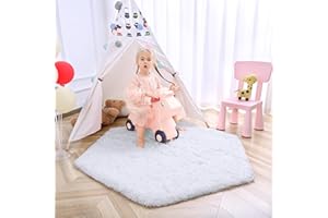 junovo Ultra Soft Rug for Nursery Children Room Baby Room Home Decor Dormitory Hexagon Carpet for Playhouse Princess Tent Kids Play Castle, Diameter 4.6 ft, White