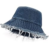 Manfnee Jean Bucket Hat for Women Men Wide Brim Cotton Sun Hat Beach Vacation Travel Accessories