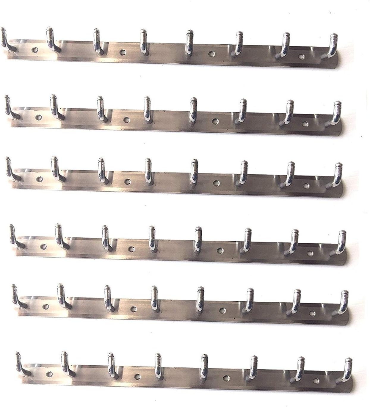 KS Pack of 6 Stainless Steel L Type Wall Hook 8 Legs Silver