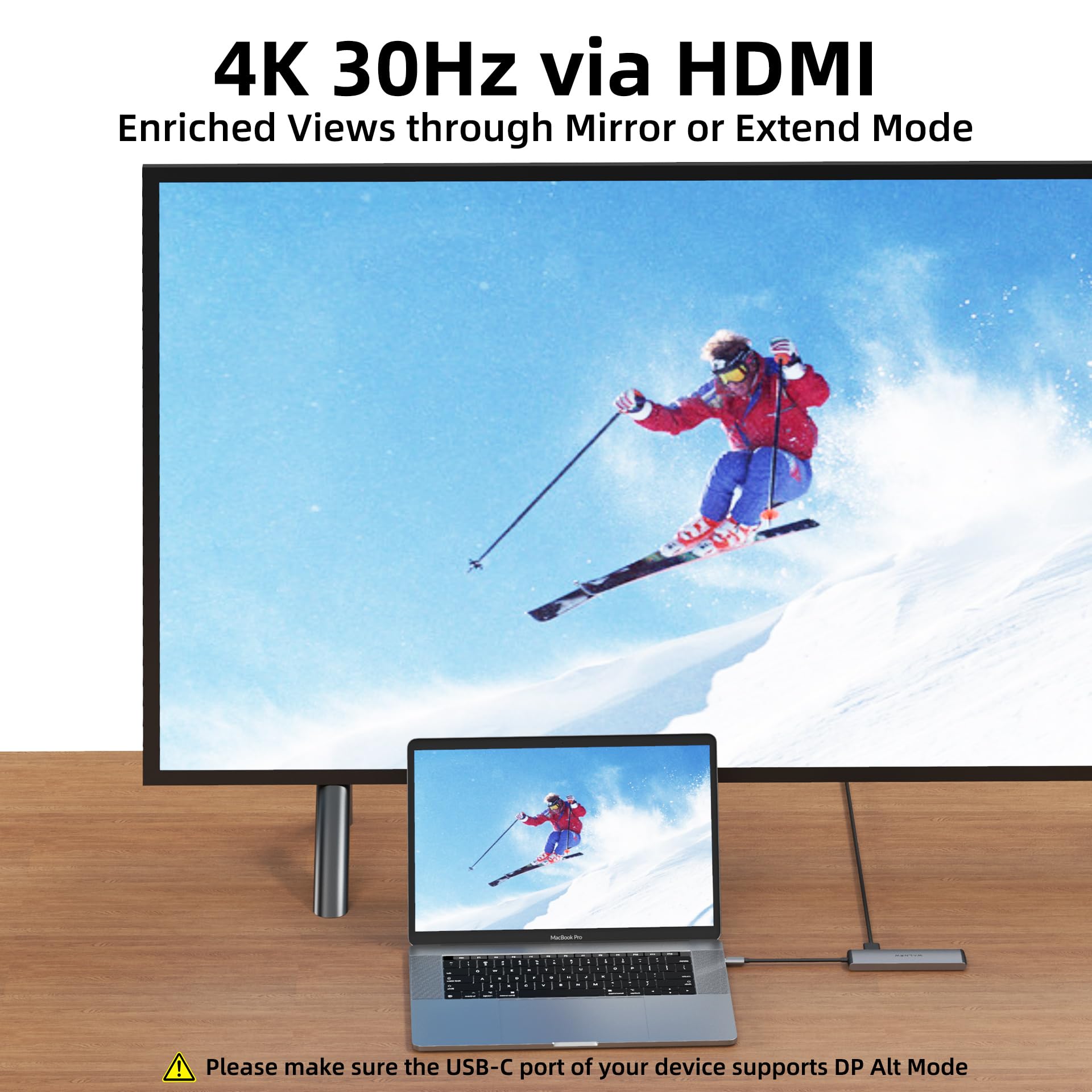 USB C Hub, WALNEW 7 in 1 USB C Docking Station with 4K HDMI,100W PD, 3 5Gbps Data Ports(1 USB-C & 2 USB 3.0),TF/SD Card Reader, USB Hub for Laptop, MacBook Pro/Air/Mac/Dell/HP/ASUS/Acer/Steam Deck