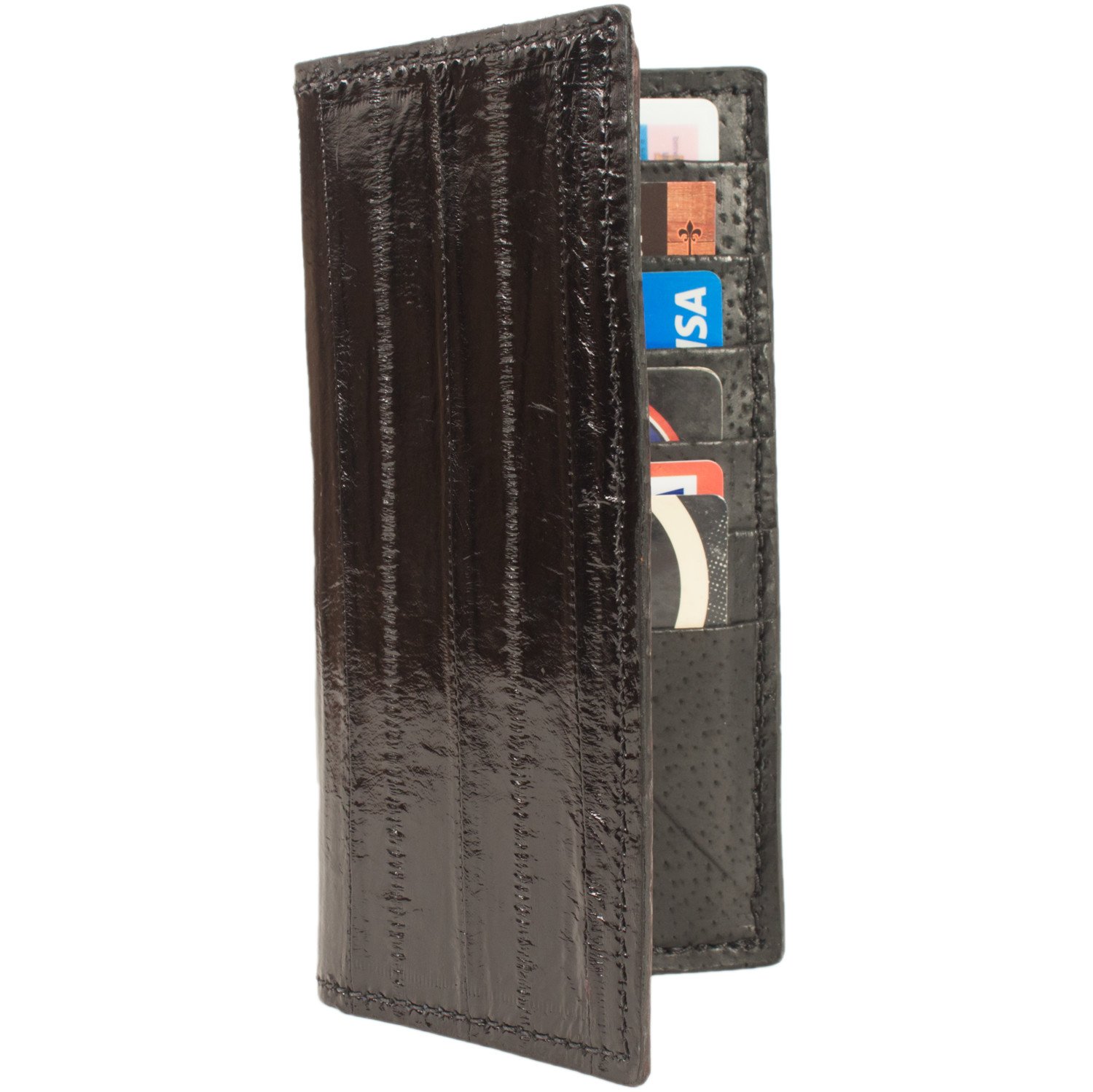 Yoder Leather Company Genuine Eel Checkbook Rodeo Wallet, Men’s Long Leather Wallet, Slim Profile, black, One Size, Classic