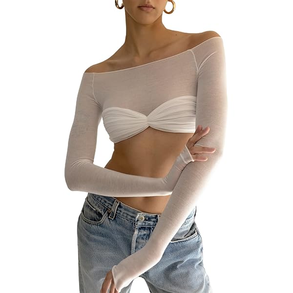 Women's Y2k Off Shoulder Shirt Sexy Long Sleeve Slim Fit