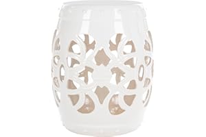 SAFAVIEH ACS4539A Imperial Vine Ceramic Decorative Garden Stool, 0, Antique White