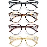 MODFANS Women Reading Glasses 4Pack Large Round Frame Readers Spring Hinges with 4 Pouch