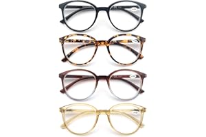 MODFANS Women Reading Glasses 4Pack Large Round Frame Readers Spring Hinges with 4 Pouch