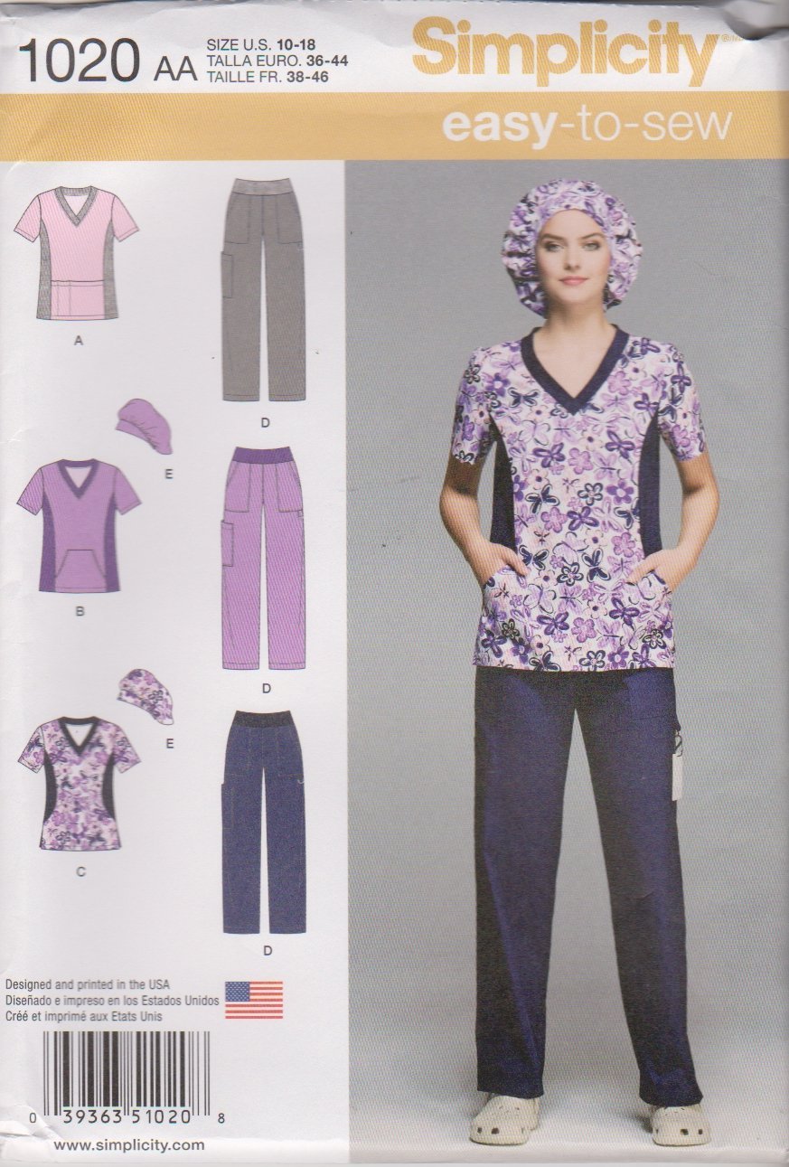 Simplicity Sewing Pattern 1020: Misses' and Plus Scrub Pants and Tops, Size AA(10-12-14-16-18), Paper, White