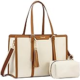 LOVEVOOK Laptop Bag for Women - 15.6 inch Lightweight Canvas Laptop Tote, Large Capacity Computer Bag with Clutch Purse for Business, Work, Travel, School, Casual Beige