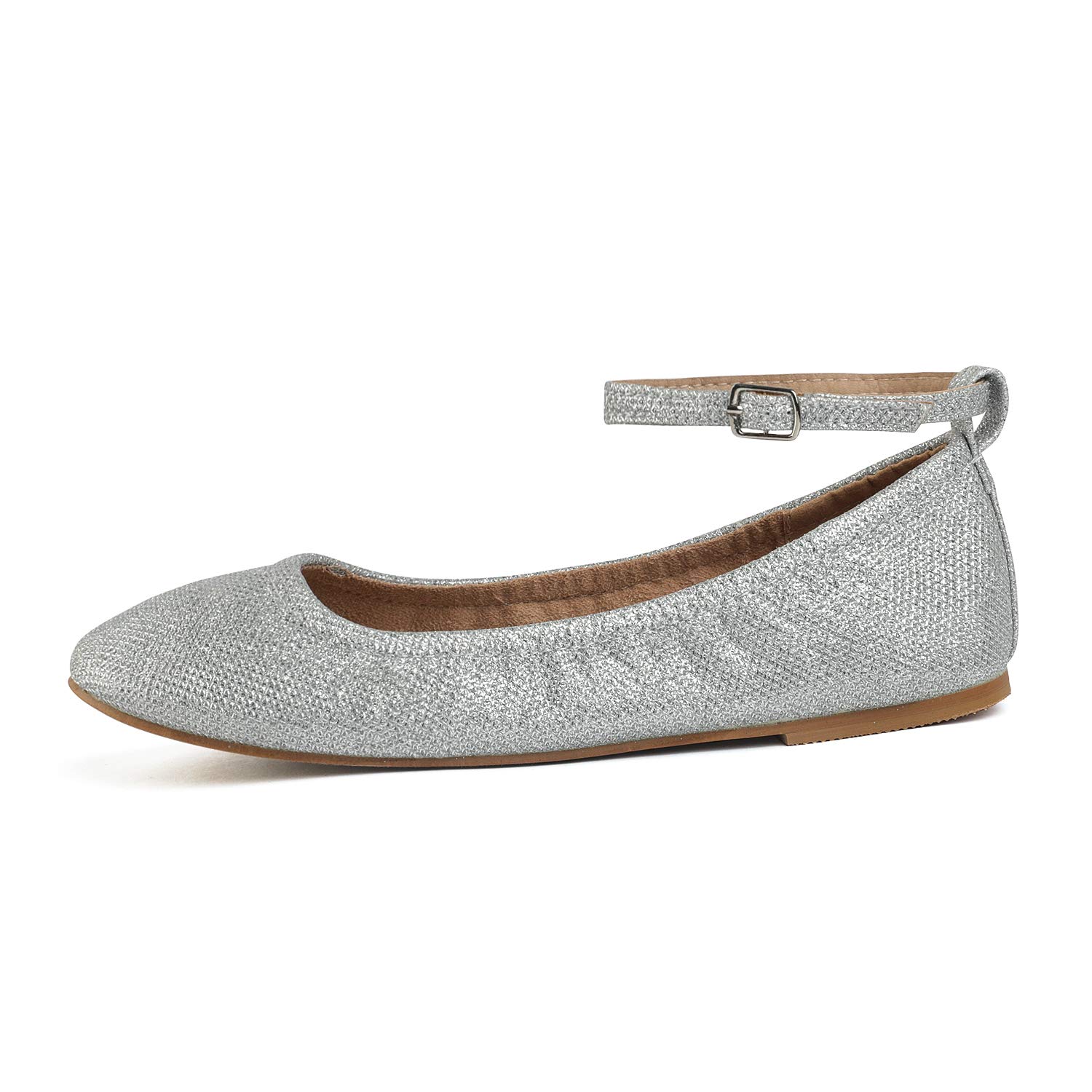DREAM PAIRS Women's Sole-Fina-Straps Silver Glitter Ankle Straps Ballet Flats Shoes - 7.5 B(M) US - Image 3