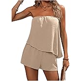 SOLY HUX Women's Summer 2 Piece Outfits Sleeveless Asymmetrical Tube Top and Shorts Set