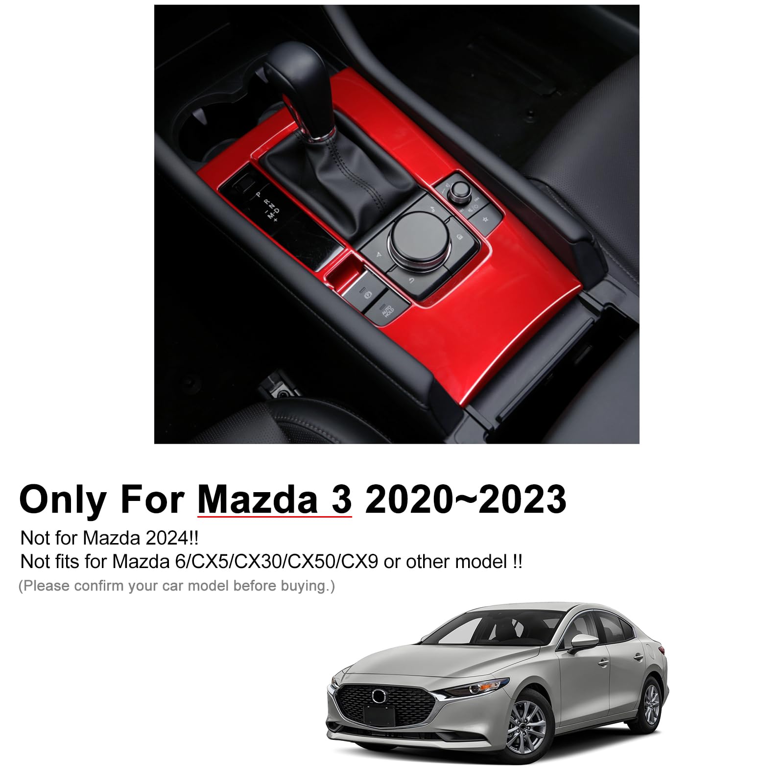 ANFOKAS for Mazda 3 2023 2022 2021 2020 Accessories Car Center Console Cover Gear Panel Gear Shift Knob Cover Trim -Red