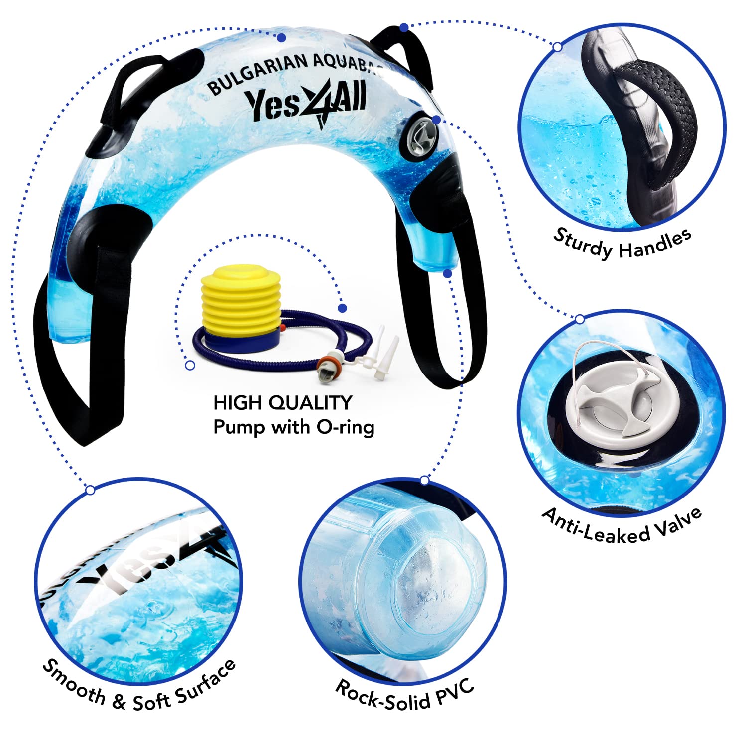 Yes4All Large Aqua Bags for Workout 45-80lbs - Ultimate Core Water Weights Aqua Bag - Portable Stability Fitness - Perfect Agility, Durability for Indoors and Outdoors - Clear & Dark Blue
