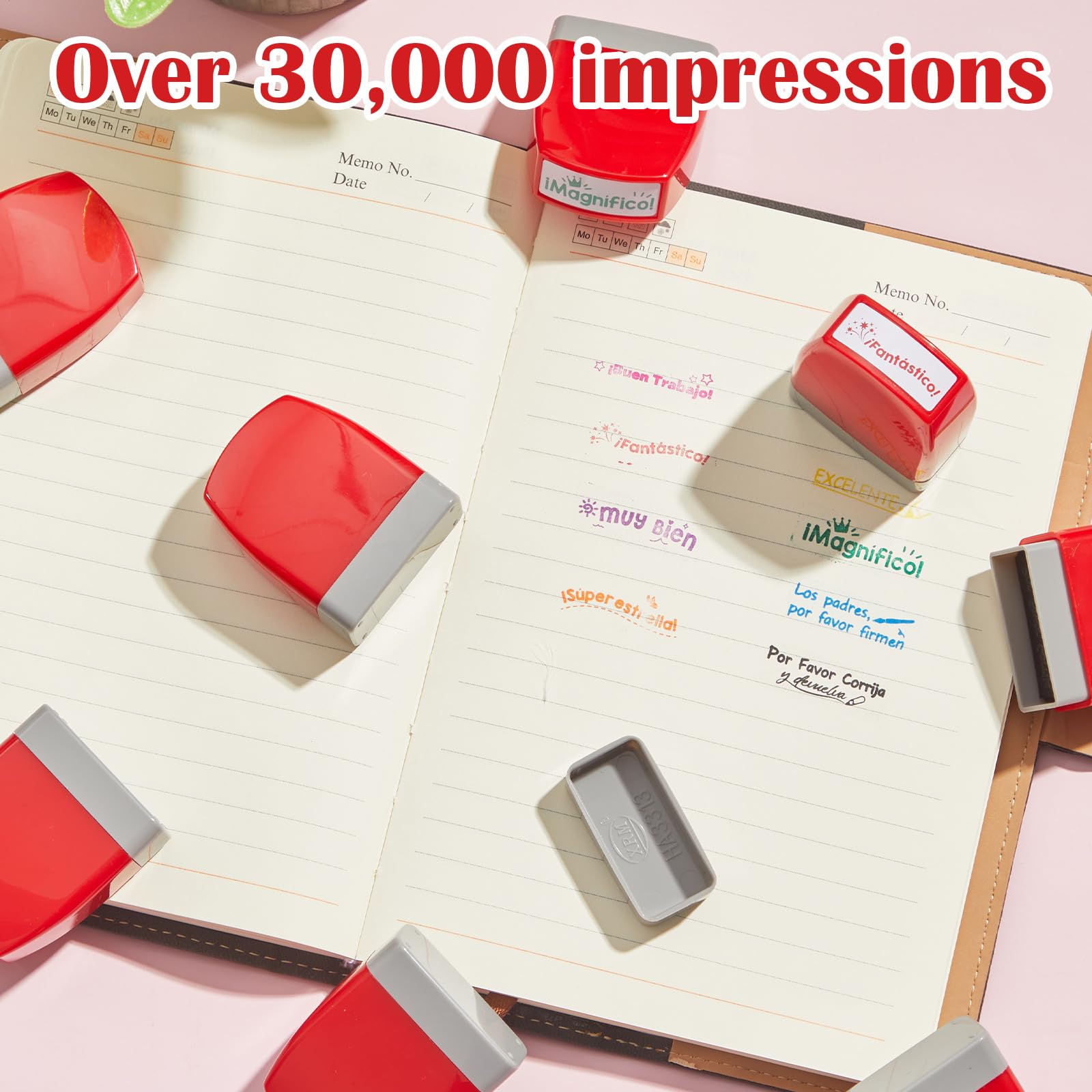 Qilery 8 Pcs Teacher Stamp Spanish Grading Gifts Rubber Self Inking Motivation for School Spanish Classroom Grading Stamp Kids School Prizes(Red,Stylish)
