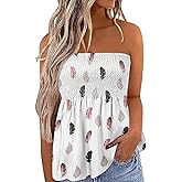 SZSMFZ Womens Smocked Strapless Bandeau Tank Tops Floral Tube Tops Backless Bandeau Tunic Tops Sleeveless Shirts