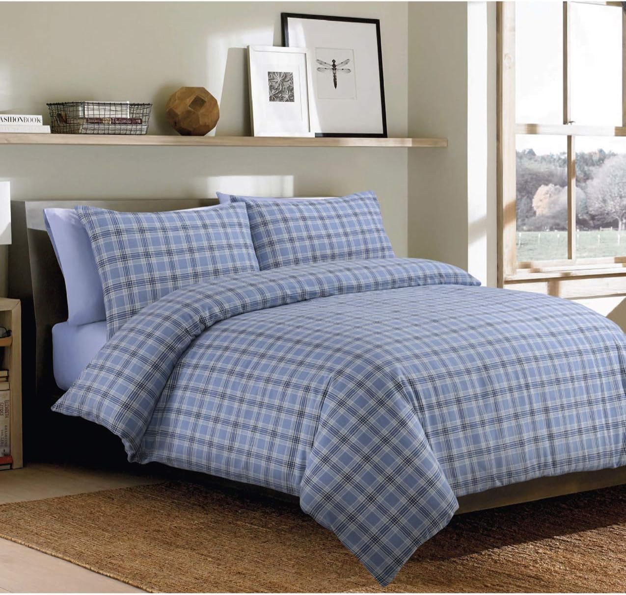 Sleepdown Bonton Flannel Blue Plaid Soft Duvet Cover Quilt And Bedding