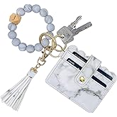 TSNSOEEO Keychain Wallet Wristlet Small Credit Card Holder Bracelet Key Chain Purse Bangle Tassel Beads Key Rings for Women