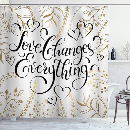 Amazon Nikivivi シャワーカーテン ハートの形と感動的な言葉でロマンチックな葉 180 180cm 防水 ユニットバス 浴室カーテン 軽量 速乾 ホテル 高級 バス用品 カーテンリング付き シャワーカーテン ホーム キッチン オンライン通販