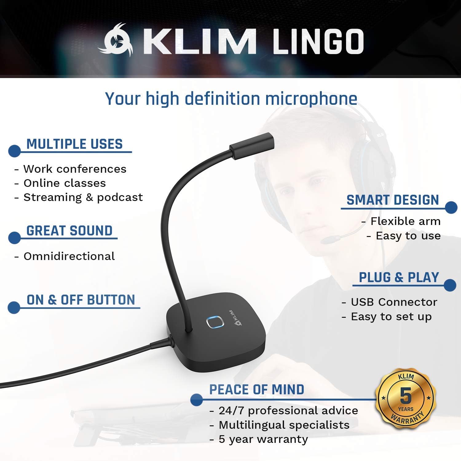 KLIM Lingo, Desktop USB Microphone for PC and Mac, with Mute Button, Compatible with Any Computer - Image 5