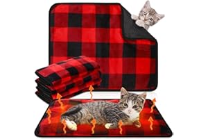 Clysee 4 Pack Self Heating Cat Bed Cat Self Warming Pad with Removable Cover Extra Warm Thermal Pet Pad Washable Pet Crate Mat Anti Slip Kennel for Indoor Outdoor Pets (Buffalo Plaid,16 x 20 Inches)