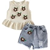 YINGISFITM Toddler Girl Clothes Baby Summer Waffle Knit Tank Top Sleeveless Shirt Jeans Shorts Floral Outfit Girls Clothing