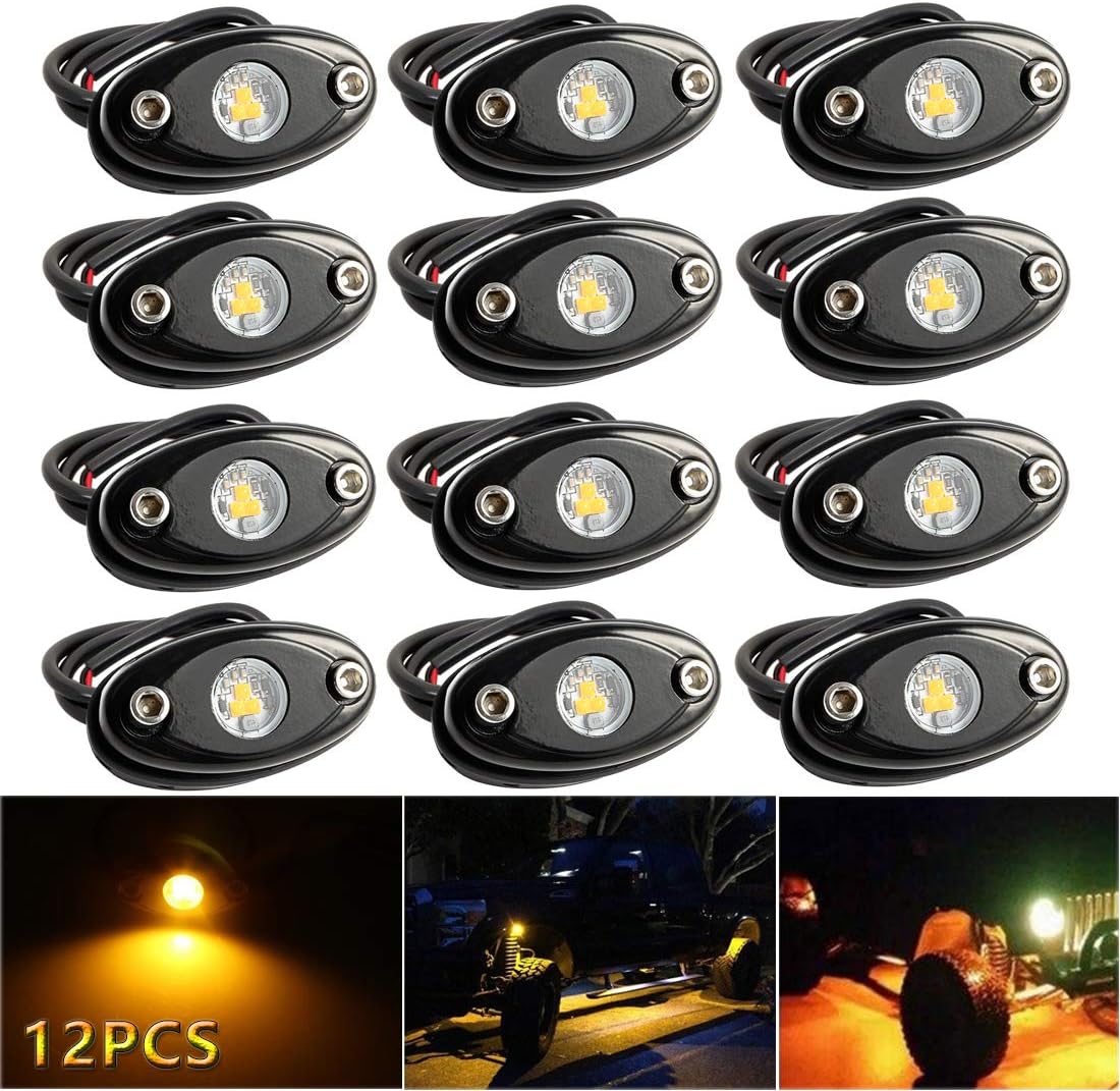 LEDMIRCY LED Rock Lights Amber 12PCS Kit for Off Road Truck RZR Auto Car Boat ATV