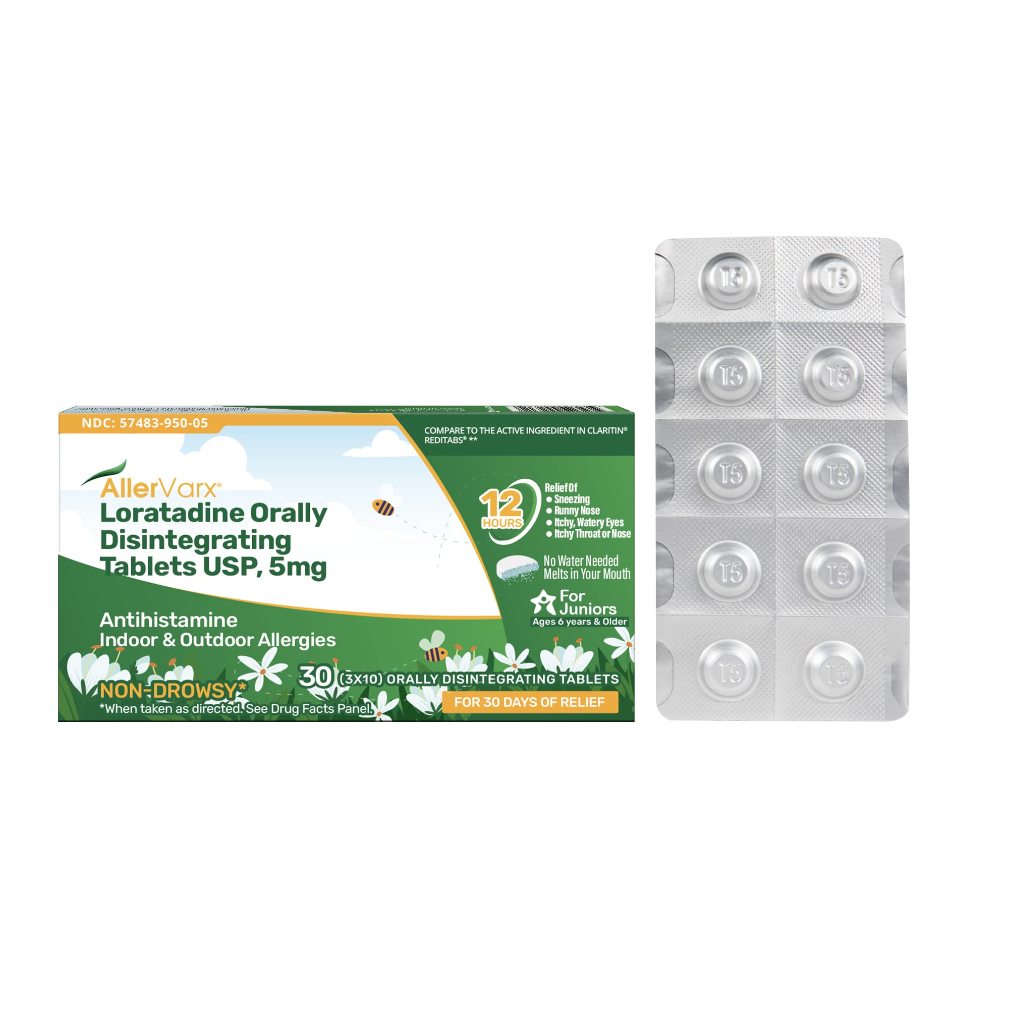 Allervarx 12-Hour Allergy Relief for Children, Loratadine Non-Drowsy Antihistamine Medicine | 5mg Orally Disintegrating Tablet, 30 Count (Pack of 1)