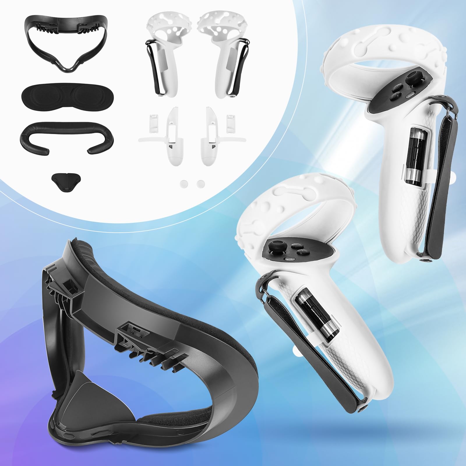Extended Batteries Openning Grips Plus VR Facial Interface Braket with Face pad Cushion replacement for Oculus Meta Quest 2 Removable Facial Interface Frame Foam Face Covers Replacement VR Accessories