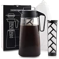 Cold Brewer Coffee Maker Deluxe 2 Quart by Sivaphe Deluxe Patented Manual Iced Tea Method 64oz Leak Proof Coffee Pitcher…
