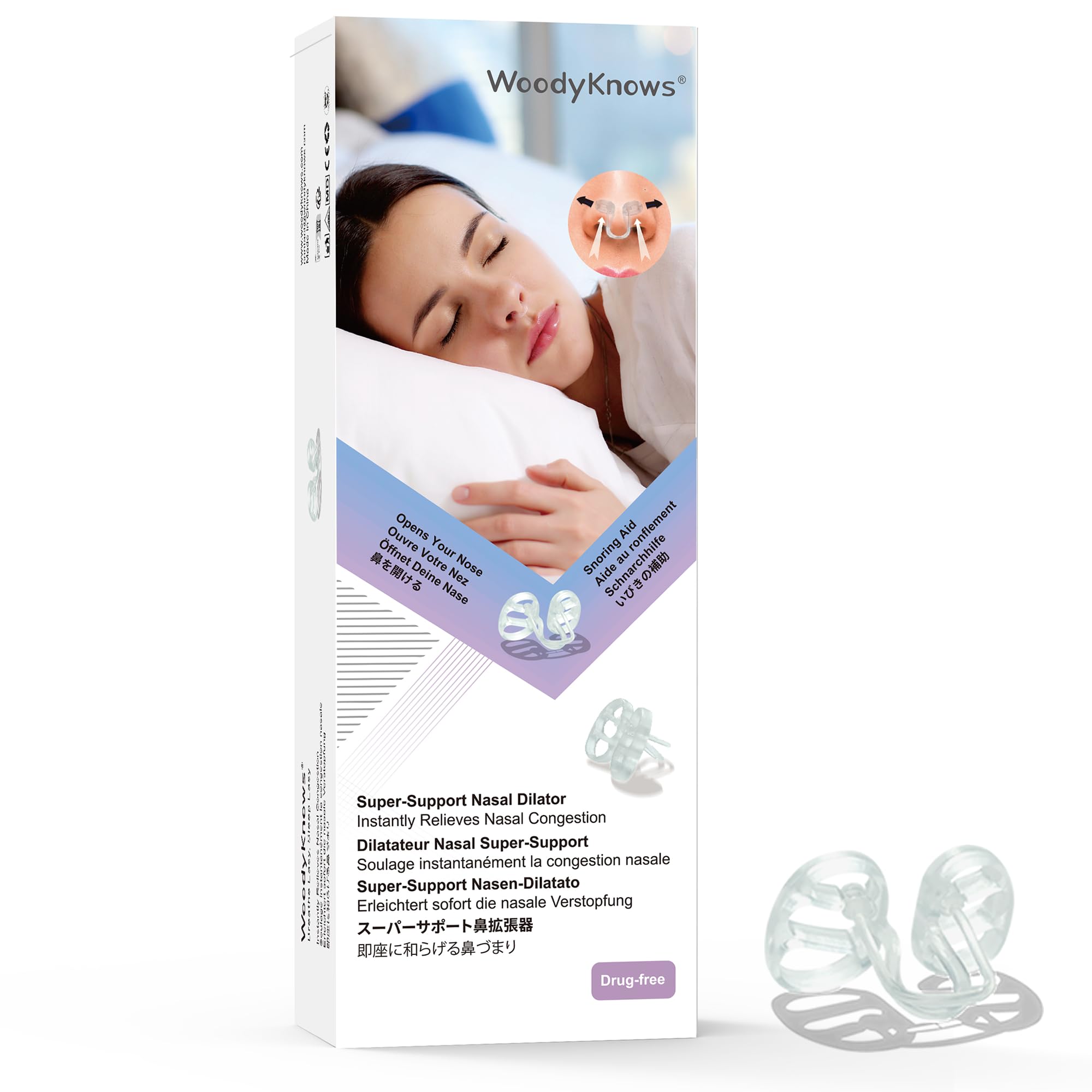 WoodyKnows Super-Support Nasal Dilator, Improves Sleep and Sports Airflow, Nasal Congestion and Nose-Related snoring aid (M 4Pack)