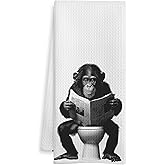 WOTYPU Chimpanzee Gift Hand Towels for Bathroom, Wild Animal Chimpanzee on Toilet Decorative Hand Towels for Kids Guest Bathroom Washroom Power Room Vanity Half Bath, 16x24 Inch