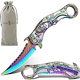 Vividstill Pocket Knife for Men, Cool Folding Knife With Embossed 3D Dragon Relief, Great Gift Edc Knife For Men Outdoor Survival Camping Hiking (Rainbow)