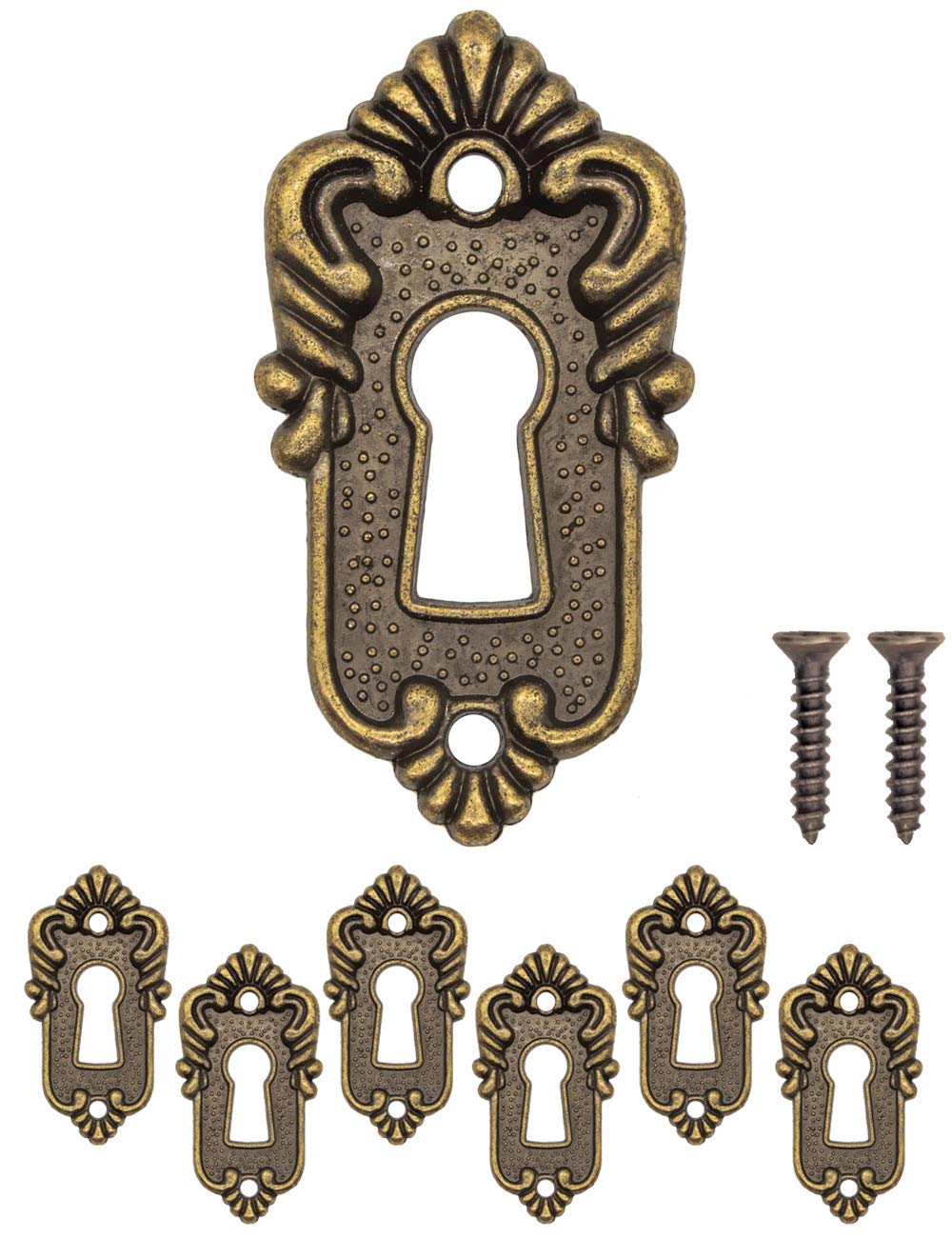 FUXXER® 6 x Antique Key Signs, Keyhole Cover, Vintage Brass, Decorative, 45 x 23 mm, Bronze