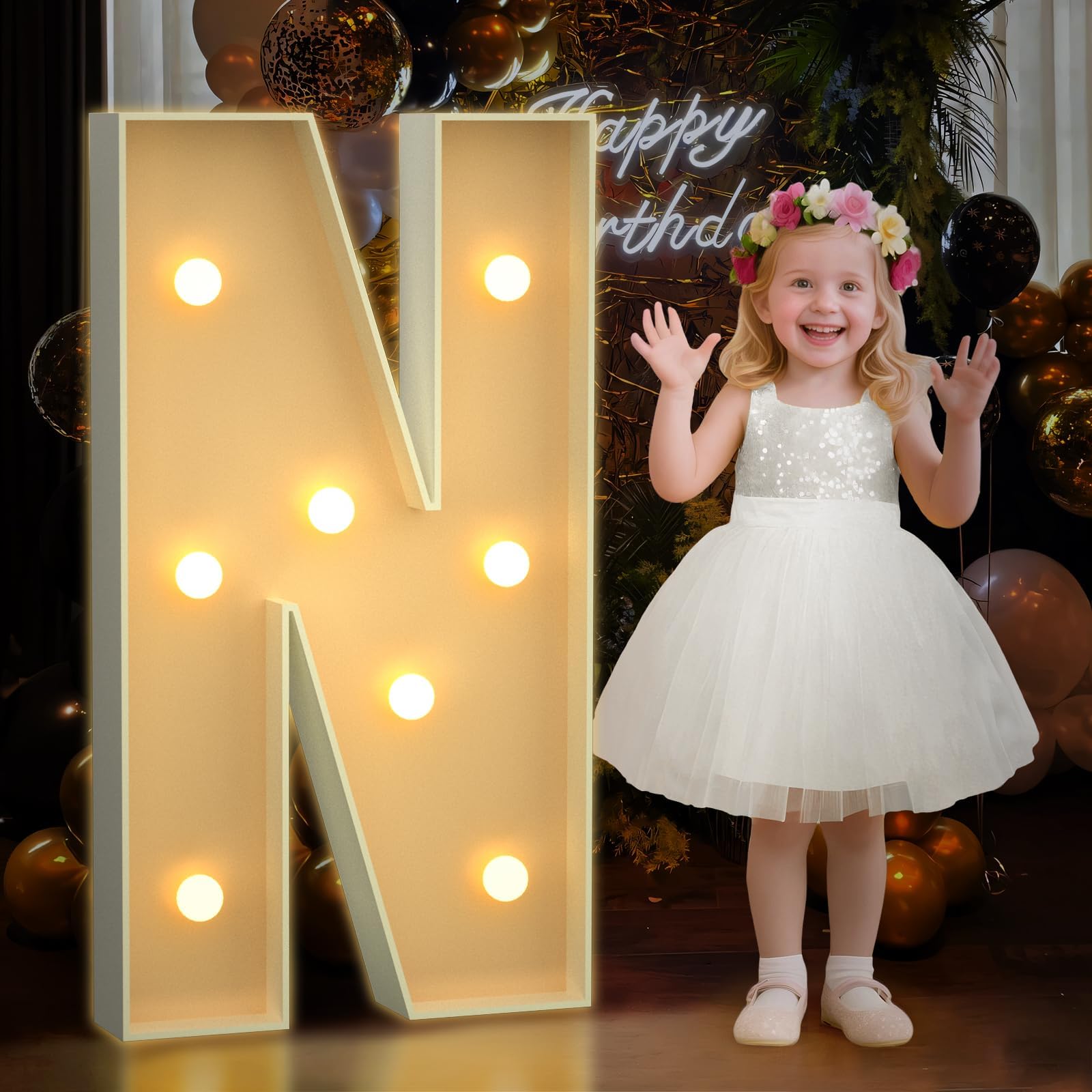 Photo 1 of Mixifox 3FT Marquee Letters N, Large Light Up Letters 3 Feet Tall with Lights, Big Letter for Wedding, Engagement, Graduation, Birthday Party Decorations, Pre-Cut Foam Board Kit