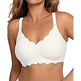 COMFELIE Seamless Wireless T-Shirt Bra for Women, Full Coverage No Underwire with Deep V Neck, U-Back & Lace Trim