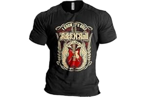 FXBAR Men's Rock N Roll Printed Leisure Tee Shirts Short Sleeve Crew Neck T-Shirts Summer Leisure Tank Tops