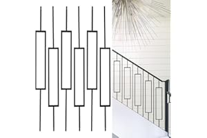 DEVALLEY Wrought Iron Balusters (Set of 10),1/2 inch Single Rectangle Hollow Straight Stair Spindles,Decorative Metal Balusters Spindles for Decks,Stair Railing,Satin Black Metal Railing - D10