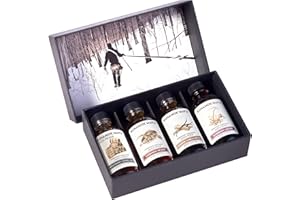 Runamok Maple Syrup Gift Box | Vermonter’s Gift Box | Special Present For Holidays | Whiskey Barrel-Aged, Cinnamon+Vanilla, Cardamom & Elderberry | 4 Samplers of Real Maple Syrup | 2 Fl Oz (60mL)