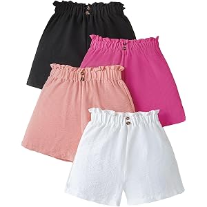 Twosya Girls Shorts 4 Pack Shorts for Girls 4-12 Years Kids Summer Clothes | Multi-Color Kids Linen Shorts,Ruffle And High Wa