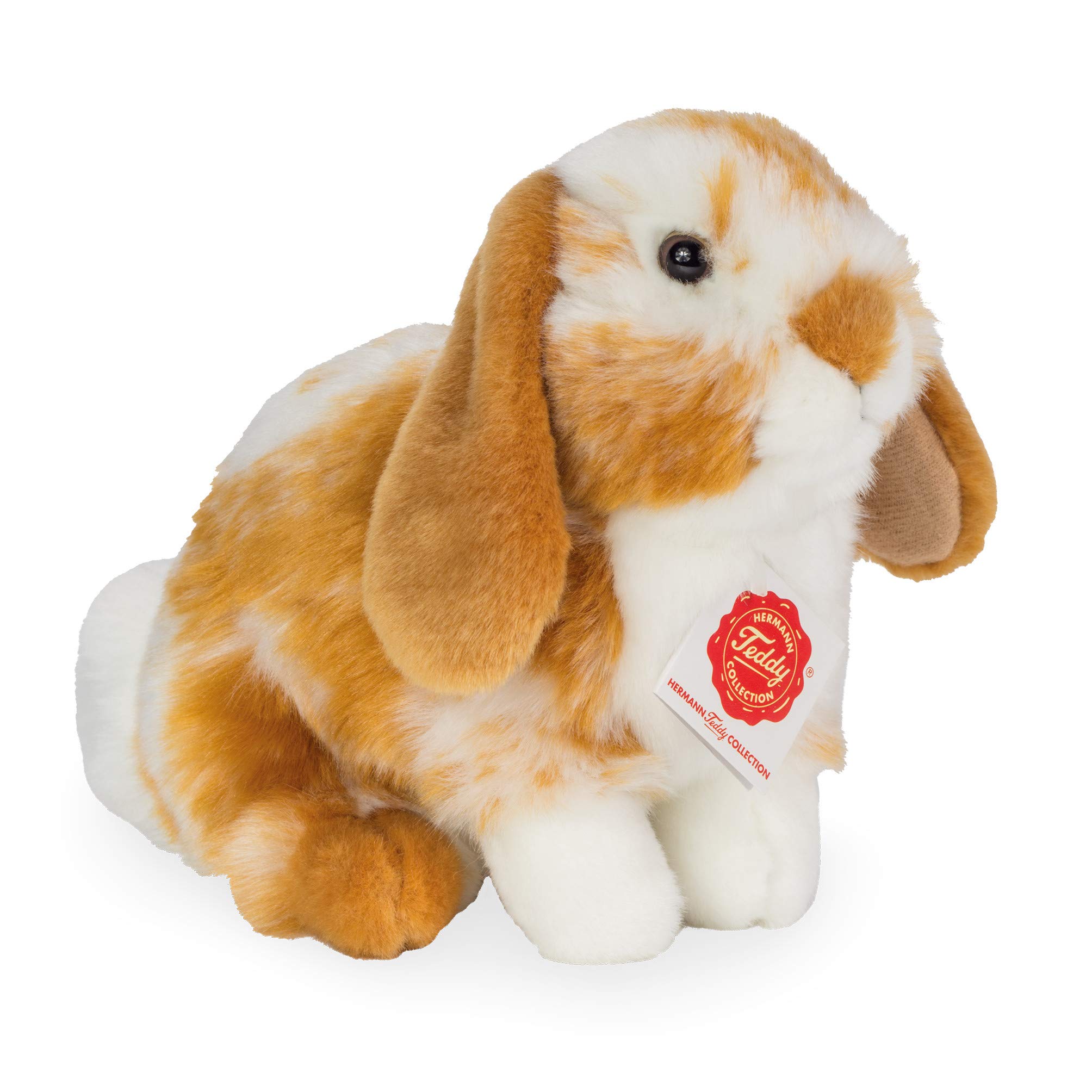Teddy Hermann 93723 Rabbit ram rabbit sitting light brown/white piebald 20 cm, cuddly toy with 75% recycled filling material — image 1