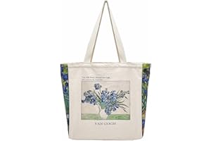 BROADREAM Aesthetic Canvas Tote Bag for Women, Vintage Reusable Book Tote Bag with Inner Zipper Pocket