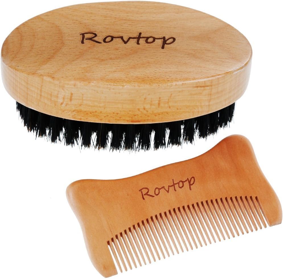 Rovtop 3 in 1 Men Beard Care Kit Mustache Grooming Trimming Set,Beard Brush,Beard Comb,Natural Beard Oil Perfect Men's Gift Set for Styling, Shaping, Trimming and Growth with 1 Travel Box